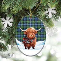 Scottish MacNeil of Barra Ancient Tartan Christmas Ceramic Ornament - Highland Cows Snow Style - Tartan Christmas Ornaments Scottish Plaid Tartan Plaid - ScotsTee - scotstee.com