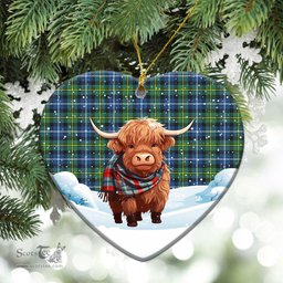 Scottish MacNeil of Barra Ancient Tartan Christmas Ceramic Ornament - Highland Cows Snow Style - Tartan Christmas Ornaments Scottish Plaid Tartan Plaid - ScotsTee - scotstee.com