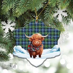 Scottish MacNeil of Barra Ancient Tartan Christmas Ceramic Ornament - Highland Cows Snow Style - Tartan Christmas Ornaments Scottish Plaid Tartan Plaid - ScotsTee - scotstee.com