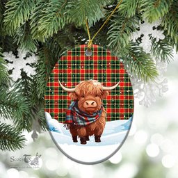 Scottish MacLachlan Hunting Modern Tartan Christmas Ceramic Ornament - Highland Cows Snow Style - Tartan Christmas Ornaments Scottish Plaid Tartan Plaid - ScotsTee - scotstee.com