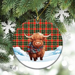 Scottish MacLachlan Hunting Modern Tartan Christmas Ceramic Ornament - Highland Cows Snow Style - Tartan Christmas Ornaments Scottish Plaid Tartan Plaid - ScotsTee - scotstee.com