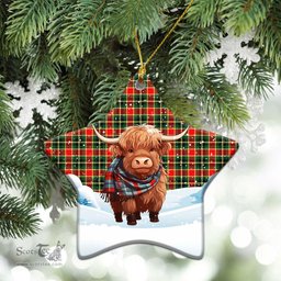 Scottish MacLachlan Hunting Modern Tartan Christmas Ceramic Ornament - Highland Cows Snow Style - Tartan Christmas Ornaments Scottish Plaid Tartan Plaid - ScotsTee - scotstee.com