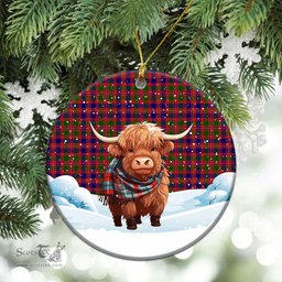 Scottish McIntyre Modern Tartan Christmas Ceramic Ornament - Highland Cows Snow Style - Tartan Christmas Ornaments Scottish Plaid Tartan Plaid - ScotsTee - scotstee.com