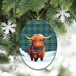 Scottish MacNeil of Colonsay Ancient Tartan Christmas Ceramic Ornament - Highland Cows Snow Style - Tartan Christmas Ornaments Scottish Plaid Tartan Plaid - ScotsTee - scotstee.com