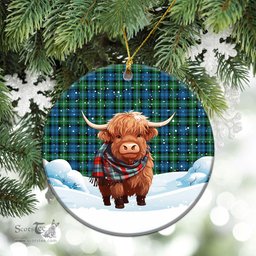 Scottish Lyon Tartan Christmas Ceramic Ornament - Highland Cows Snow Style - Tartan Christmas Ornaments Scottish Plaid Tartan Plaid - ScotsTee - scotstee.com