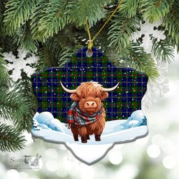 Scottish MacLeod of Harris Modern Tartan Christmas Ceramic Ornament - Highland Cows Snow Style - Tartan Christmas Ornaments Scottish Plaid Tartan Plaid - ScotsTee - scotstee.com