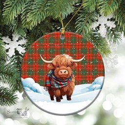 Scottish MacAulay Ancient Tartan Christmas Ceramic Ornament - Highland Cows Snow Style - Tartan Christmas Ornaments Scottish Plaid Tartan Plaid - ScotsTee - scotstee.com