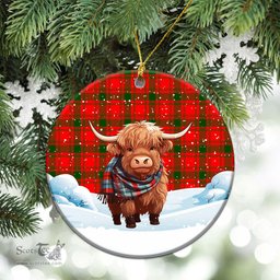 Scottish MacQuarrie Tartan Christmas Ceramic Ornament - Highland Cows Snow Style - Tartan Christmas Ornaments Scottish Plaid Tartan Plaid - ScotsTee - scotstee.com