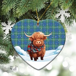 Scottish McIntyre Hunting Ancient Tartan Christmas Ceramic Ornament - Highland Cows Snow Style - Tartan Christmas Ornaments Scottish Plaid Tartan Plaid - ScotsTee - scotstee.com