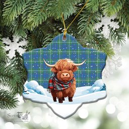 Scottish McIntyre Hunting Ancient Tartan Christmas Ceramic Ornament - Highland Cows Snow Style - Tartan Christmas Ornaments Scottish Plaid Tartan Plaid - ScotsTee - scotstee.com