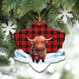 Scottish MacQueen Modern Tartan Christmas Ceramic Ornament - Highland Cows Snow Style - Tartan Christmas Ornaments Scottish Plaid Tartan Plaid - ScotsTee - scotstee.com
