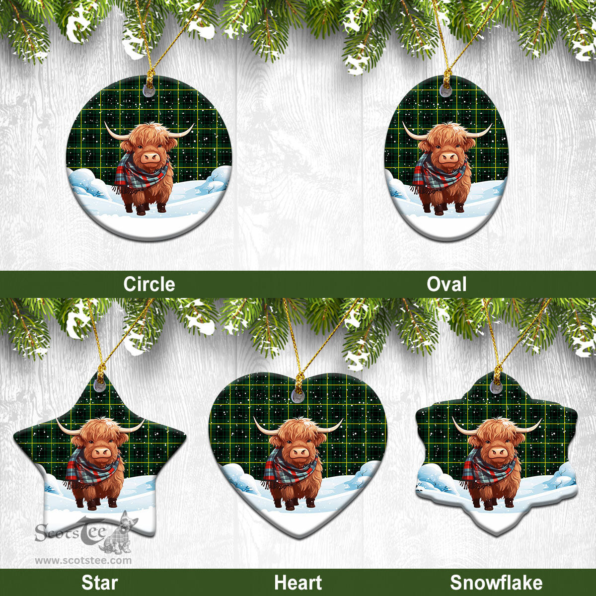 Scottish McArthur Modern Tartan Christmas Ceramic Ornament - Highland Cows Snow Style - Tartan Christmas Ornaments Scottish Plaid Tartan Plaid - ScotsTee - scotstee.com