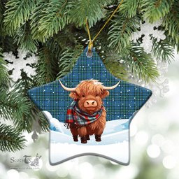 Scottish Matheson Hunting Ancient Tartan Christmas Ceramic Ornament - Highland Cows Snow Style - Tartan Christmas Ornaments Scottish Plaid Tartan Plaid - ScotsTee - scotstee.com