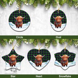 Scottish Leslie Hunting Tartan Christmas Ceramic Ornament - Highland Cows Snow Style - Tartan Christmas Ornaments Scottish Plaid Tartan Plaid - ScotsTee - scotstee.com