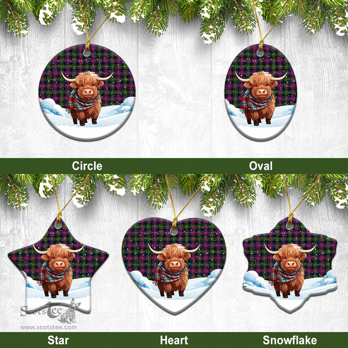 Scottish Logan Modern Tartan Christmas Ceramic Ornament - Highland Cows Snow Style - Tartan Christmas Ornaments Scottish Plaid Tartan Plaid - ScotsTee - scotstee.com