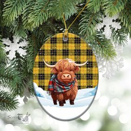Scottish MacLeod of Lewis Ancient Tartan Christmas Ceramic Ornament - Highland Cows Snow Style - Tartan Christmas Ornaments Scottish Plaid Tartan Plaid - ScotsTee - scotstee.com
