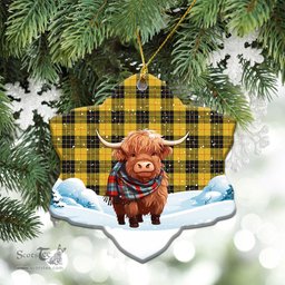 Scottish MacLeod of Lewis Ancient Tartan Christmas Ceramic Ornament - Highland Cows Snow Style - Tartan Christmas Ornaments Scottish Plaid Tartan Plaid - ScotsTee - scotstee.com