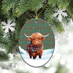Scottish MacKintosh Hunting Ancient Tartan Christmas Ceramic Ornament - Highland Cows Snow Style - Tartan Christmas Ornaments Scottish Plaid Tartan Plaid - ScotsTee - scotstee.com