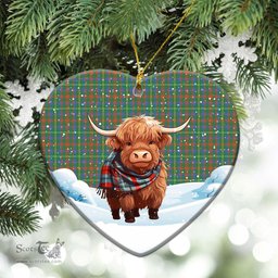 Scottish MacKintosh Hunting Ancient Tartan Christmas Ceramic Ornament - Highland Cows Snow Style - Tartan Christmas Ornaments Scottish Plaid Tartan Plaid - ScotsTee - scotstee.com