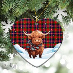 Scottish MacPherson Modern Tartan Christmas Ceramic Ornament - Highland Cows Snow Style - Tartan Christmas Ornaments Scottish Plaid Tartan Plaid - ScotsTee - scotstee.com