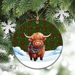 Scottish Maxwell Hunting Tartan Christmas Ceramic Ornament - Highland Cows Snow Style - Tartan Christmas Ornaments Scottish Plaid Tartan Plaid - ScotsTee - scotstee.com