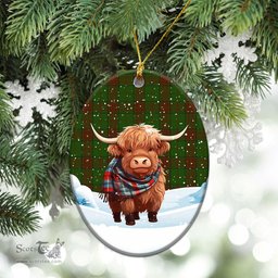Scottish Maxwell Hunting Tartan Christmas Ceramic Ornament - Highland Cows Snow Style - Tartan Christmas Ornaments Scottish Plaid Tartan Plaid - ScotsTee - scotstee.com