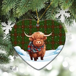 Scottish Maxwell Hunting Tartan Christmas Ceramic Ornament - Highland Cows Snow Style - Tartan Christmas Ornaments Scottish Plaid Tartan Plaid - ScotsTee - scotstee.com