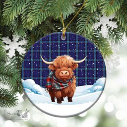 Scottish Kirkcaldy Tartan Christmas Ceramic Ornament - Highland Cows Snow Style - Tartan Christmas Ornaments Scottish Plaid Tartan Plaid - ScotsTee - scotstee.com