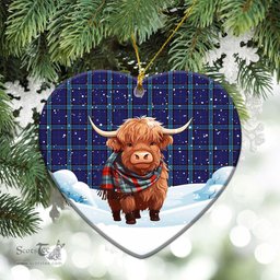 Scottish Kirkcaldy Tartan Christmas Ceramic Ornament - Highland Cows Snow Style - Tartan Christmas Ornaments Scottish Plaid Tartan Plaid - ScotsTee - scotstee.com