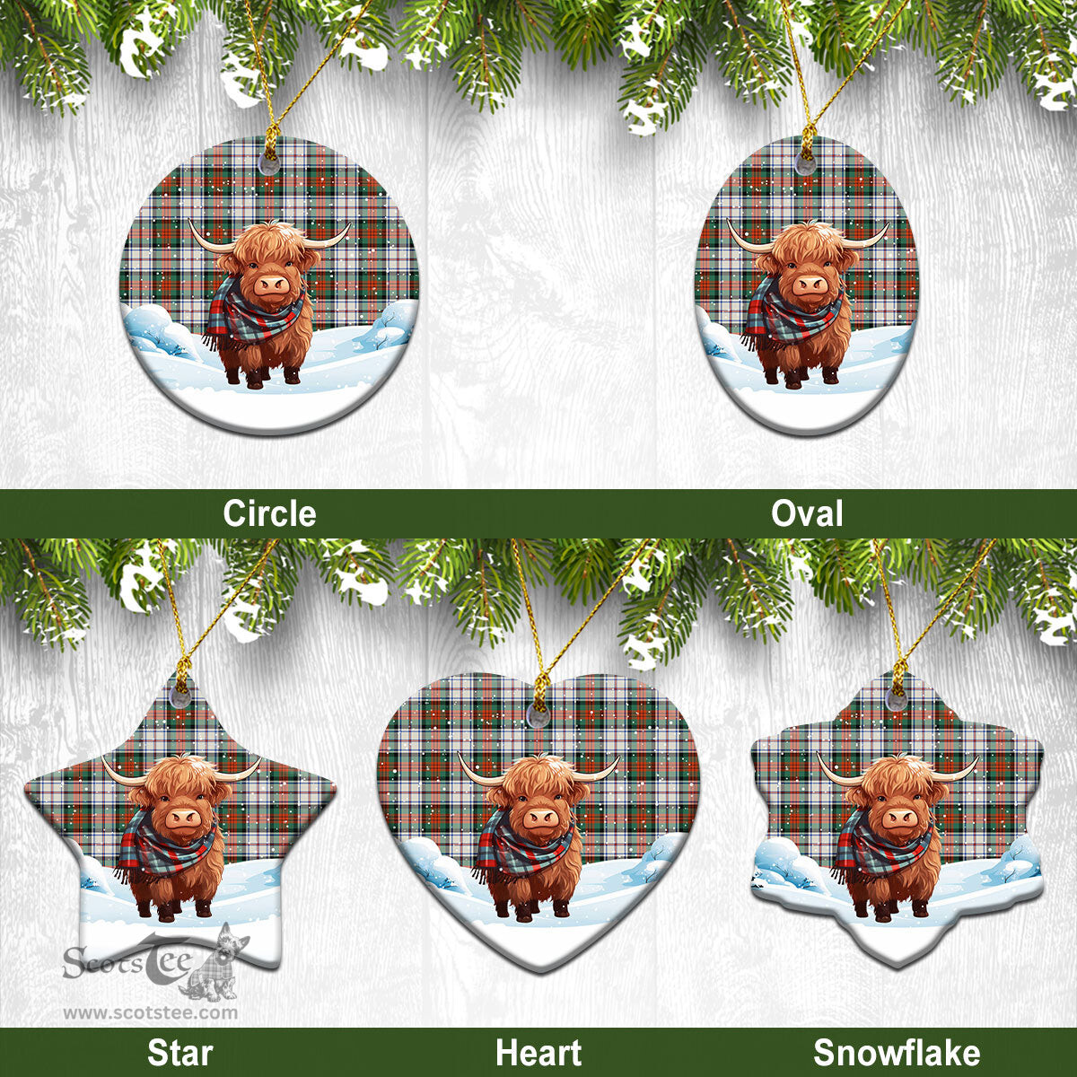 Scottish McDuff Dress Ancient Tartan Christmas Ceramic Ornament - Highland Cows Snow Style - Tartan Christmas Ornaments Scottish Plaid Tartan Plaid - ScotsTee - scotstee.com