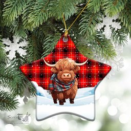 Scottish McIvor Tartan Christmas Ceramic Ornament - Highland Cows Snow Style - Tartan Christmas Ornaments Scottish Plaid Tartan Plaid - ScotsTee - scotstee.com