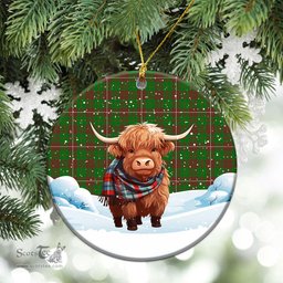 Scottish MacKinnon Hunting Modern Tartan Christmas Ceramic Ornament - Highland Cows Snow Style - Tartan Christmas Ornaments Scottish Plaid Tartan Plaid - ScotsTee - scotstee.com