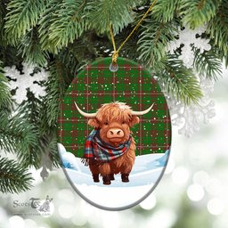 Scottish MacKinnon Hunting Modern Tartan Christmas Ceramic Ornament - Highland Cows Snow Style - Tartan Christmas Ornaments Scottish Plaid Tartan Plaid - ScotsTee - scotstee.com
