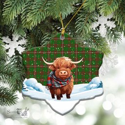 Scottish MacKinnon Hunting Modern Tartan Christmas Ceramic Ornament - Highland Cows Snow Style - Tartan Christmas Ornaments Scottish Plaid Tartan Plaid - ScotsTee - scotstee.com