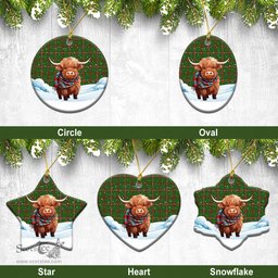 Scottish MacKinnon Hunting Modern Tartan Christmas Ceramic Ornament - Highland Cows Snow Style - Tartan Christmas Ornaments Scottish Plaid Tartan Plaid - ScotsTee - scotstee.com