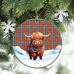 Scottish McFarlane Ancient Tartan Christmas Ceramic Ornament - Highland Cows Snow Style - Tartan Christmas Ornaments Scottish Plaid Tartan Plaid - ScotsTee - scotstee.com