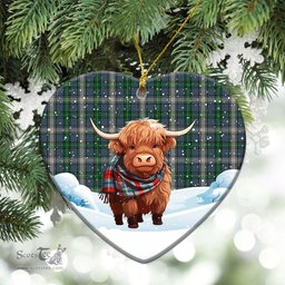 Scottish MacDowall Tartan Christmas Ceramic Ornament - Highland Cows Snow Style - Tartan Christmas Ornaments Scottish Plaid Tartan Plaid - ScotsTee - scotstee.com