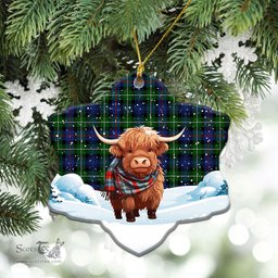 Scottish Kirkpatrick Tartan Christmas Ceramic Ornament - Highland Cows Snow Style - Tartan Christmas Ornaments Scottish Plaid Tartan Plaid - ScotsTee - scotstee.com