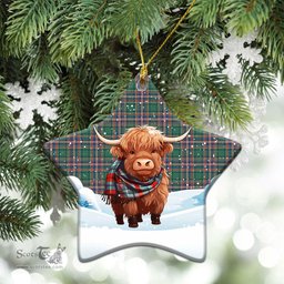 Scottish McFarlane Hunting Ancient Tartan Christmas Ceramic Ornament - Highland Cows Snow Style - Tartan Christmas Ornaments Scottish Plaid Tartan Plaid - ScotsTee - scotstee.com