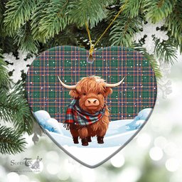 Scottish McFarlane Hunting Ancient Tartan Christmas Ceramic Ornament - Highland Cows Snow Style - Tartan Christmas Ornaments Scottish Plaid Tartan Plaid - ScotsTee - scotstee.com