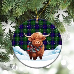 Scottish MacThomas Modern Tartan Christmas Ceramic Ornament - Highland Cows Snow Style - Tartan Christmas Ornaments Scottish Plaid Tartan Plaid - ScotsTee - scotstee.com
