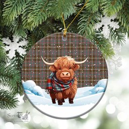 Scottish MacIntyre Hunting Weathered Tartan Christmas Ceramic Ornament - Highland Cows Snow Style - Tartan Christmas Ornaments Scottish Plaid Tartan Plaid - ScotsTee - scotstee.com