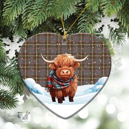 Scottish MacIntyre Hunting Weathered Tartan Christmas Ceramic Ornament - Highland Cows Snow Style - Tartan Christmas Ornaments Scottish Plaid Tartan Plaid - ScotsTee - scotstee.com