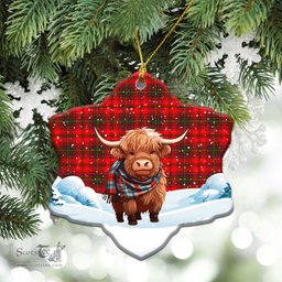 Scottish MacDougall Modern Tartan Christmas Ceramic Ornament - Highland Cows Snow Style - Tartan Christmas Ornaments Scottish Plaid Tartan Plaid - ScotsTee - scotstee.com