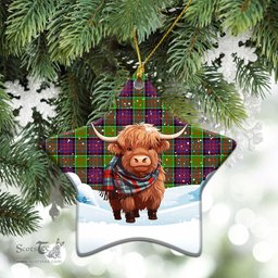 Scottish McDonald (Clan Ranald) Tartan Christmas Ceramic Ornament - Highland Cows Snow Style - Tartan Christmas Ornaments Scottish Plaid Tartan Plaid - ScotsTee - scotstee.com