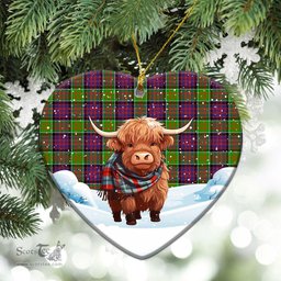 Scottish McDonald (Clan Ranald) Tartan Christmas Ceramic Ornament - Highland Cows Snow Style - Tartan Christmas Ornaments Scottish Plaid Tartan Plaid - ScotsTee - scotstee.com