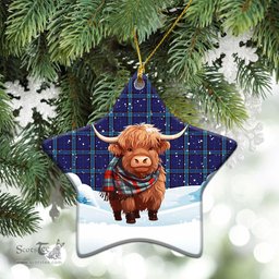 Scottish Kirkaldy Tartan Christmas Ceramic Ornament - Highland Cows Snow Style - Tartan Christmas Ornaments Scottish Plaid Tartan Plaid - ScotsTee - scotstee.com