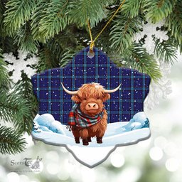 Scottish Kirkaldy Tartan Christmas Ceramic Ornament - Highland Cows Snow Style - Tartan Christmas Ornaments Scottish Plaid Tartan Plaid - ScotsTee - scotstee.com