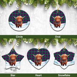 Scottish MacArthur – Milton Tartan Christmas Ceramic Ornament - Highland Cows Snow Style - Tartan Christmas Ornaments Scottish Plaid Tartan Plaid - ScotsTee - scotstee.com