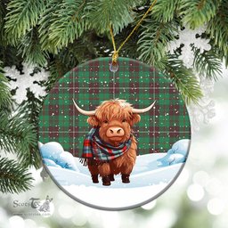 Scottish McKinnon Hunting Ancient Tartan Christmas Ceramic Ornament - Highland Cows Snow Style - Tartan Christmas Ornaments Scottish Plaid Tartan Plaid - ScotsTee - scotstee.com